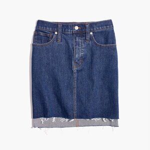 Stretch Denim Straight Mini Skirt: Step-Hem Edition